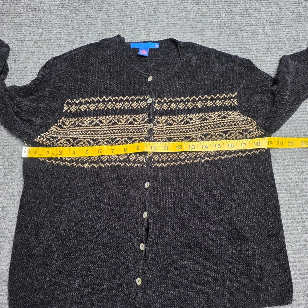 Vintage So Blue Chenille Fair Isle Cardigan‎ Women's Size S Black Button Front